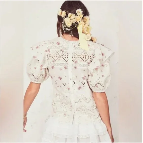 LoveShackFancy Tilda Top in French Cream XS - Picture 5 of 11